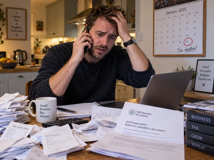 Business owner calling accountant about tax deadline