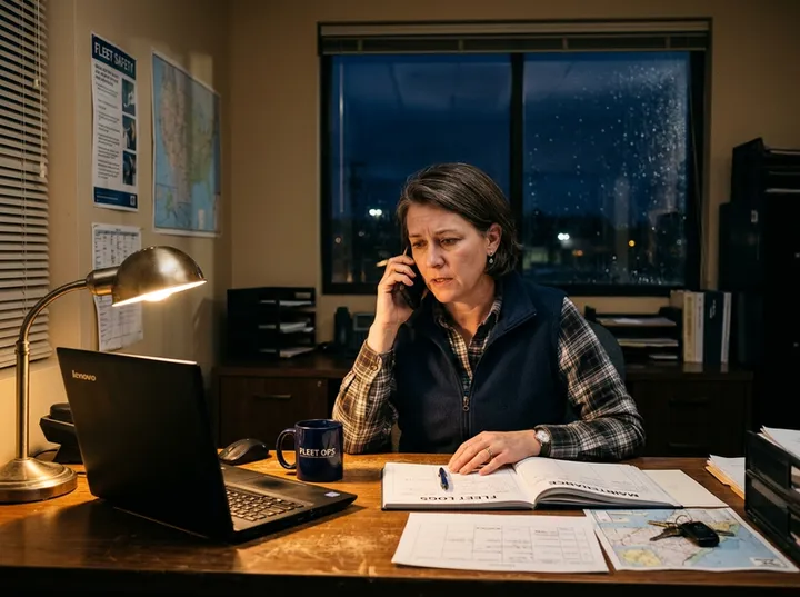 After-hours fleet vehicle repair call being answered by AI phone service
