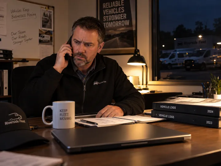 After-hours fleet vehicle repair call being answered by AI phone service