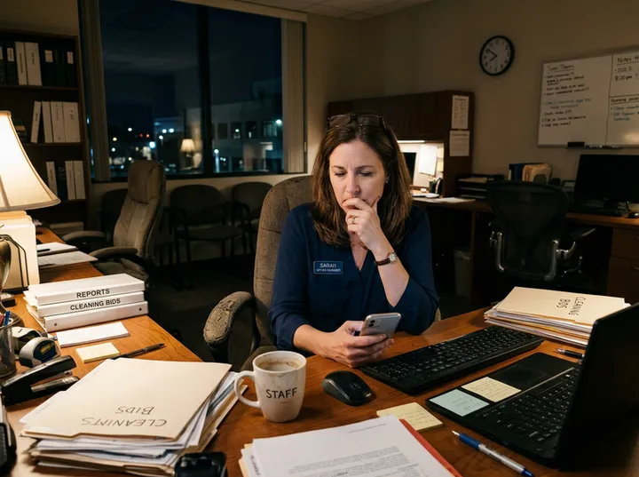 After-hours commercial cleaning inquiry being answered by AI phone service