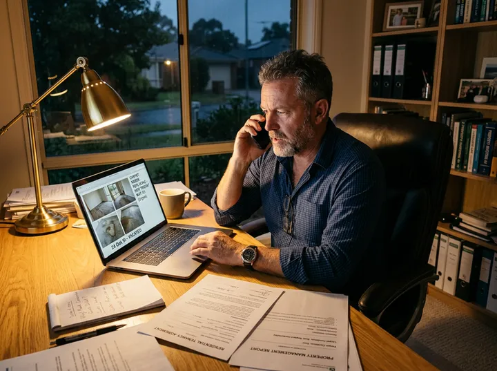 After-hours landlord flooring call being answered by AI phone service