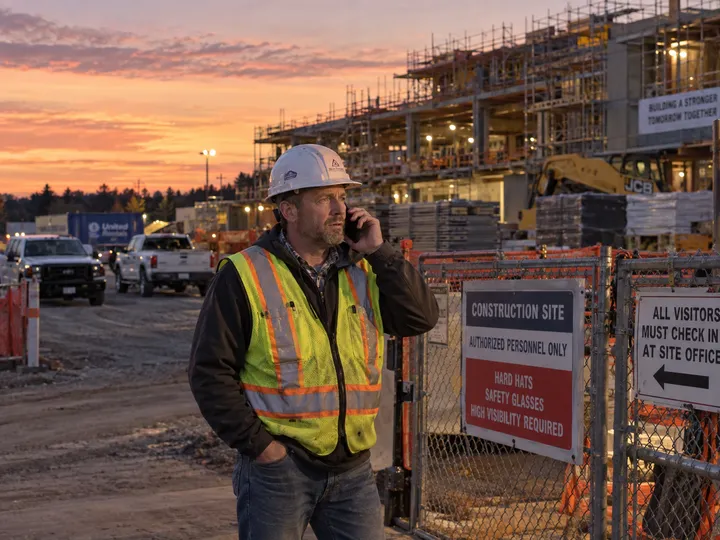 Urgent evening call about construction site security answered by AI