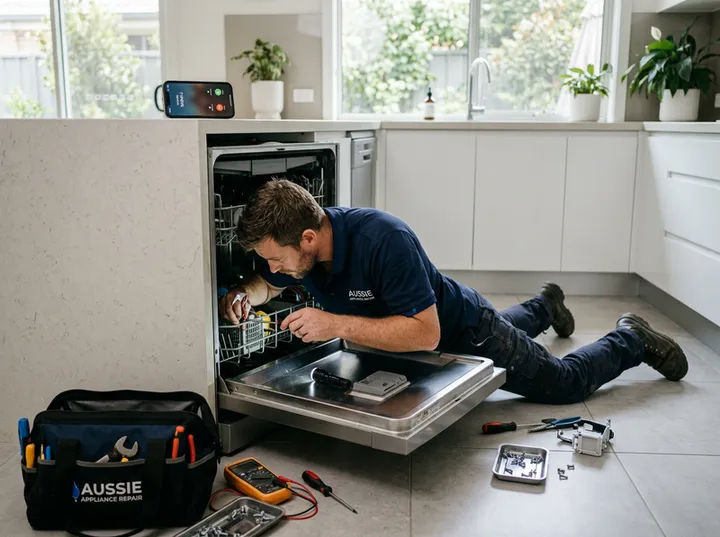 Appliance repair technician unable to answer phone while repairing dishwasher