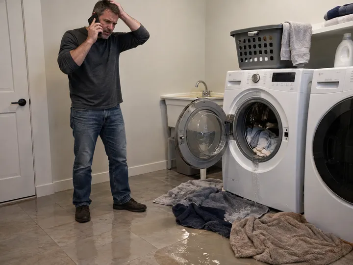 Customer calling about a washer flooding their laundry room
