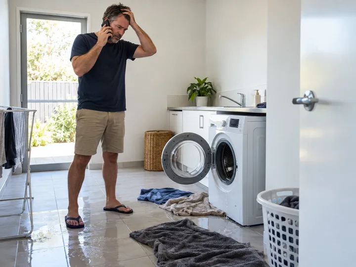 Customer calling about a washing machine flooding the laundry
