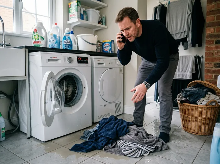 Customer calling about a washing machine flooding their utility room