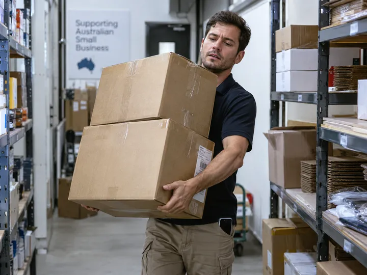 Business owner with hands full while AI handles incoming phone call