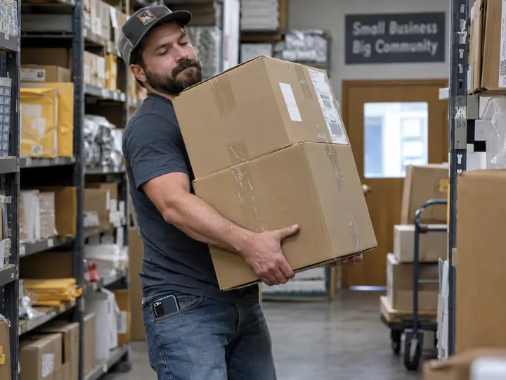 Business owner with hands full while AI handles incoming phone call