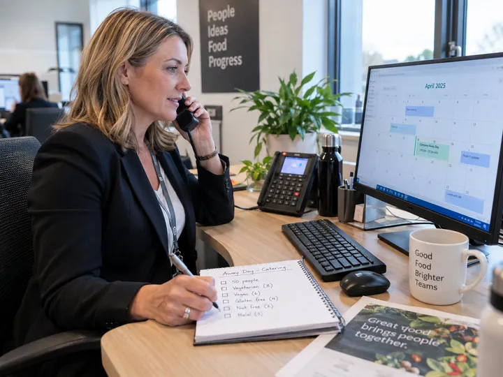 Corporate client booking catering via AI receptionist