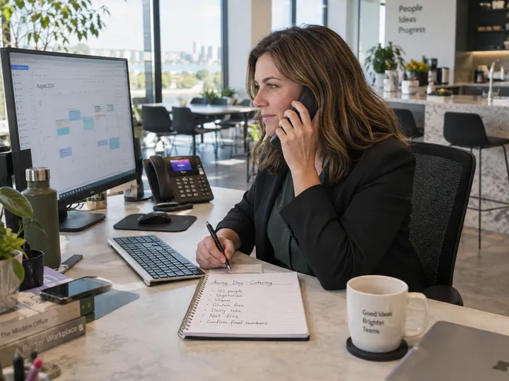 Corporate client booking catering via AI receptionist