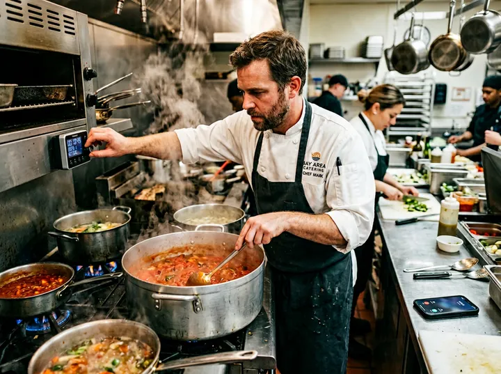 Caterer unable to answer phone during busy kitchen prep