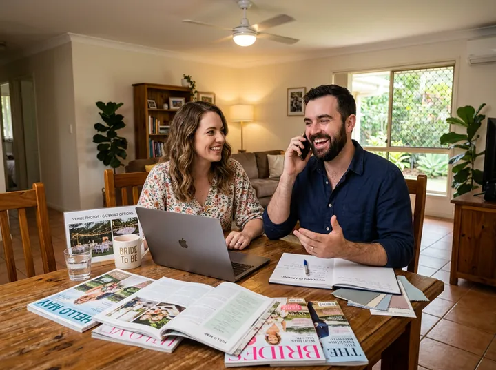 Couple calling to discuss wedding catering