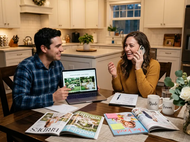 Couple calling to discuss wedding catering