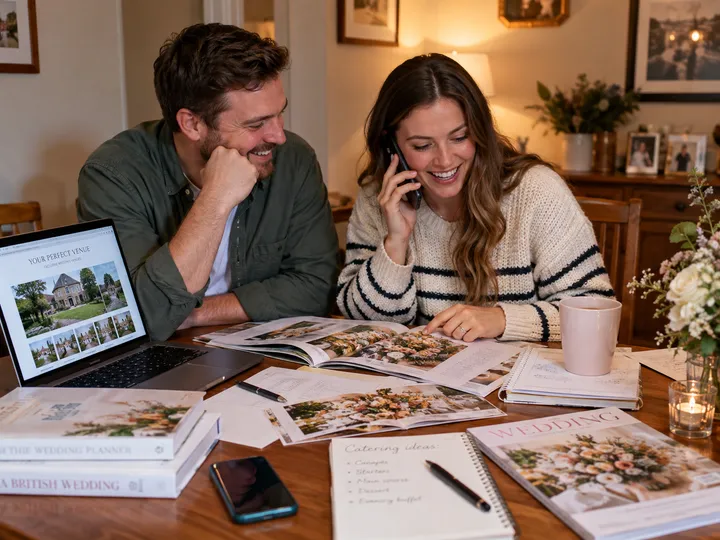 Couple calling to discuss wedding catering
