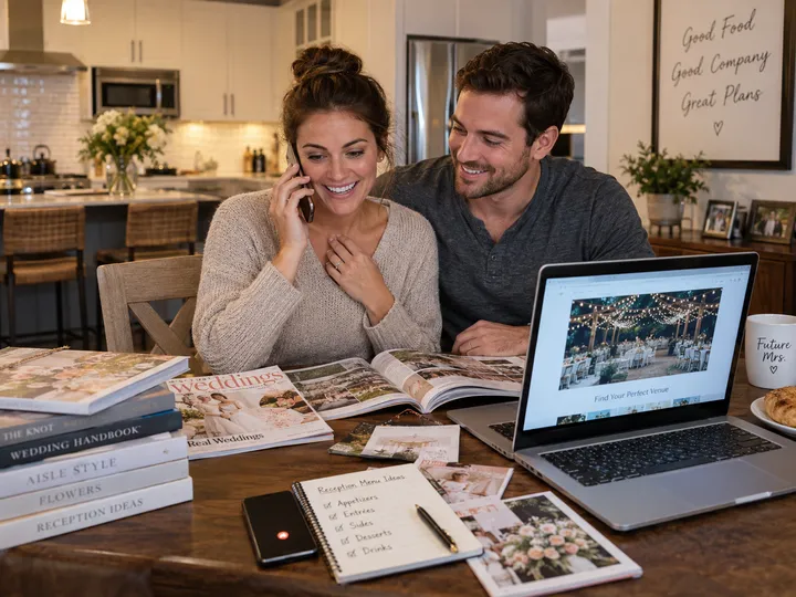 Couple calling to discuss wedding catering