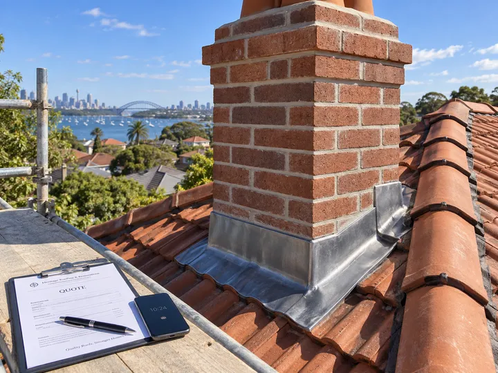 AI receptionist capturing flashing and ridge cap quote details for roofer