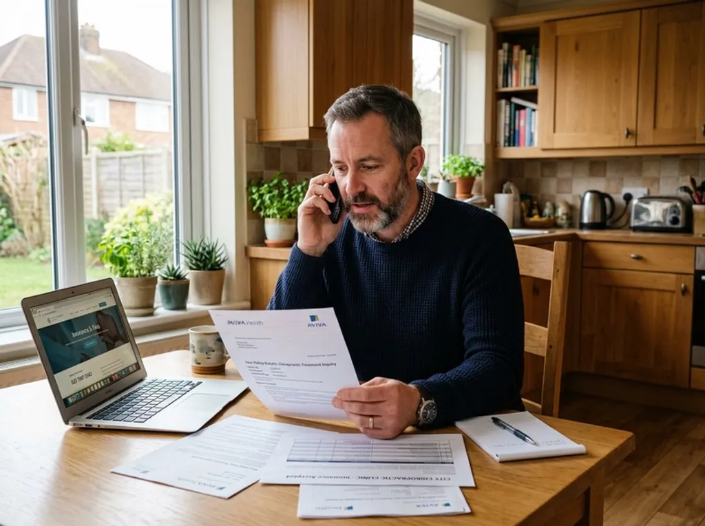 A printed new-patient phone script and an open appointment diary on a chiropractic reception desk