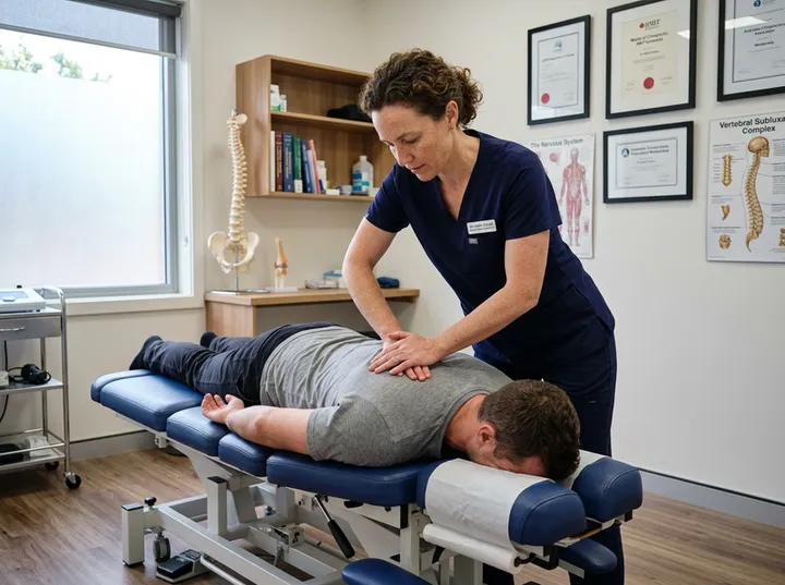 Chiropractor focused on patient treatment while AI handles incoming calls