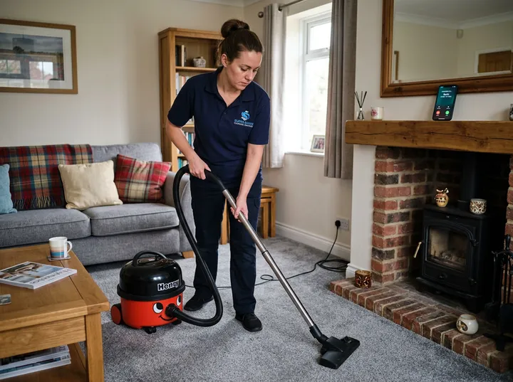Cleaner unable to answer phone while hoovering a living room