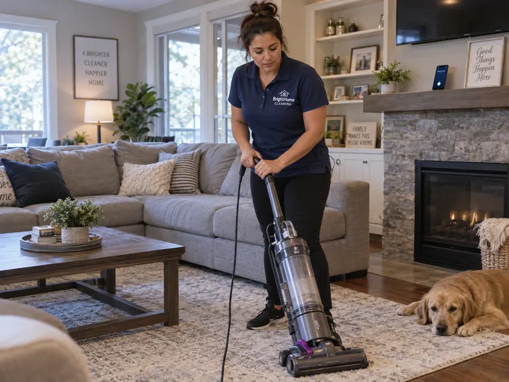 House cleaner unable to answer phone while vacuuming a living room