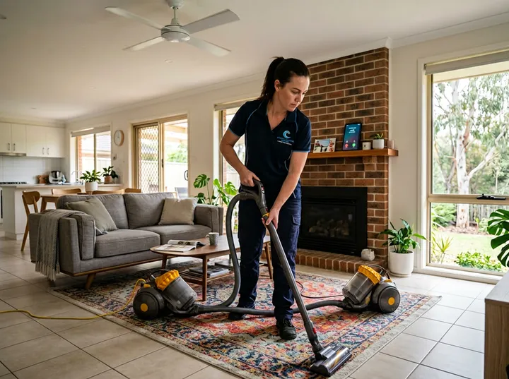Cleaner unable to answer phone while vacuuming a living room