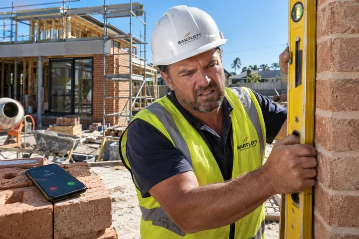 Builder unable to answer phone while working on a construction site