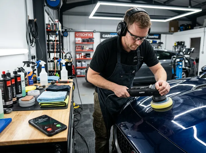 Car detailer unable to answer phone during paint correction work