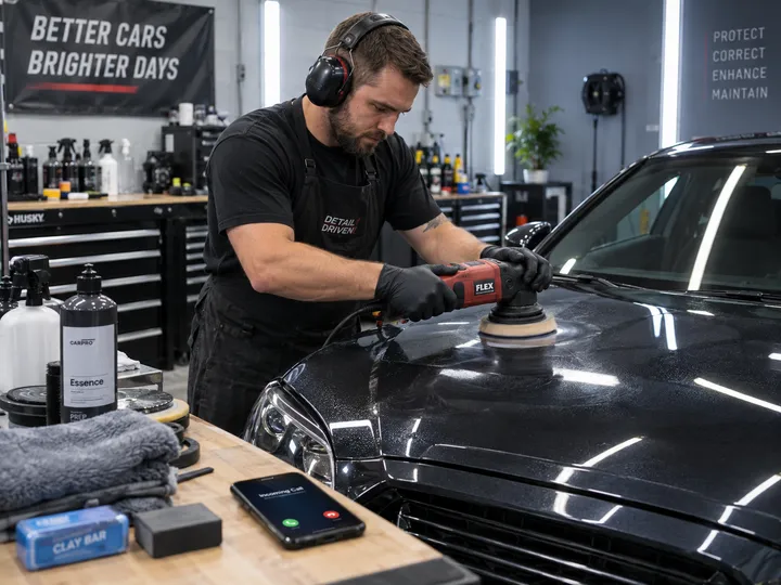 Auto detailer unable to answer phone during paint correction work