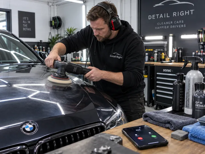 Car detailer unable to answer phone during paint correction work