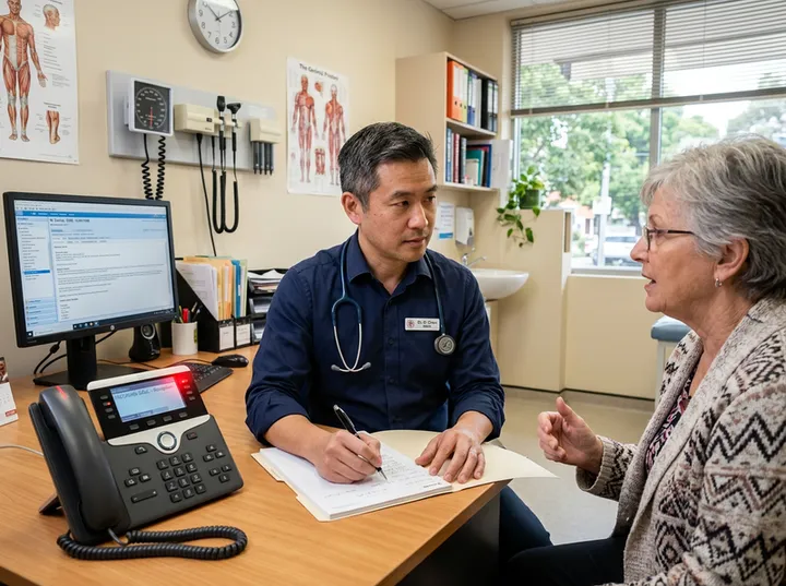 GP in consultation while AI receptionist handles script query