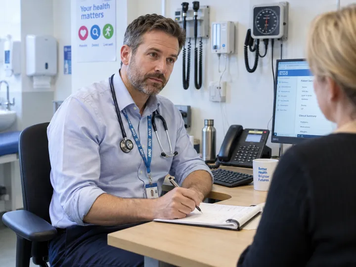 GP in consultation while AI receptionist handles prescription query