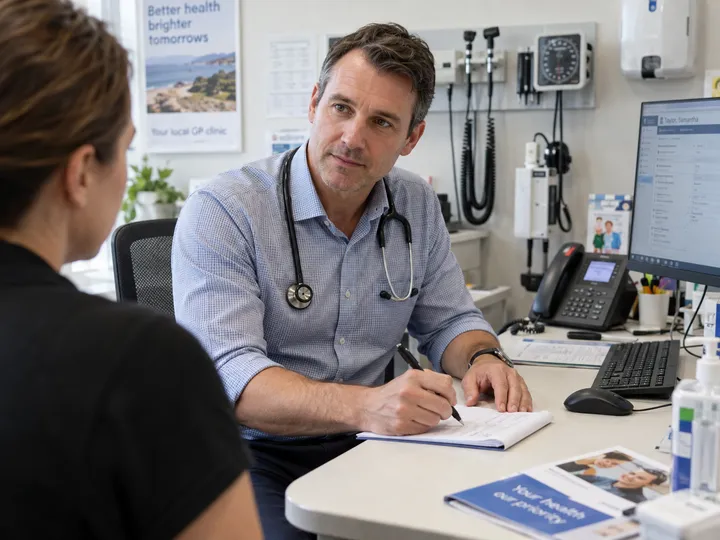 GP in consultation while AI receptionist handles script query