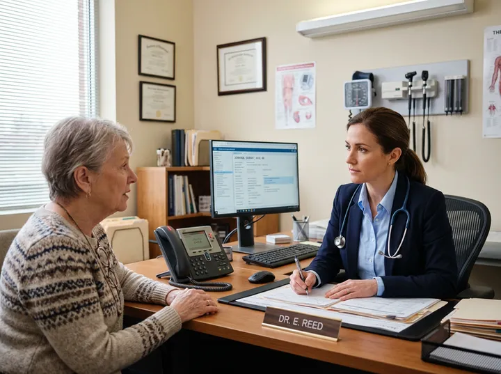 AI receptionist handling medication refill request while doctor is with patient