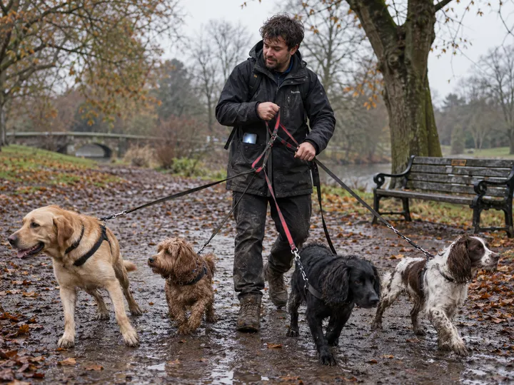 Dog walker unable to answer phone while managing multiple dogs