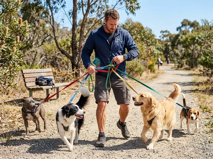 Dog walker unable to answer phone while managing multiple dogs