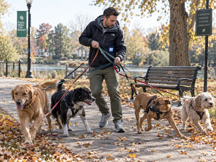 Dog walker unable to answer phone while managing multiple dogs