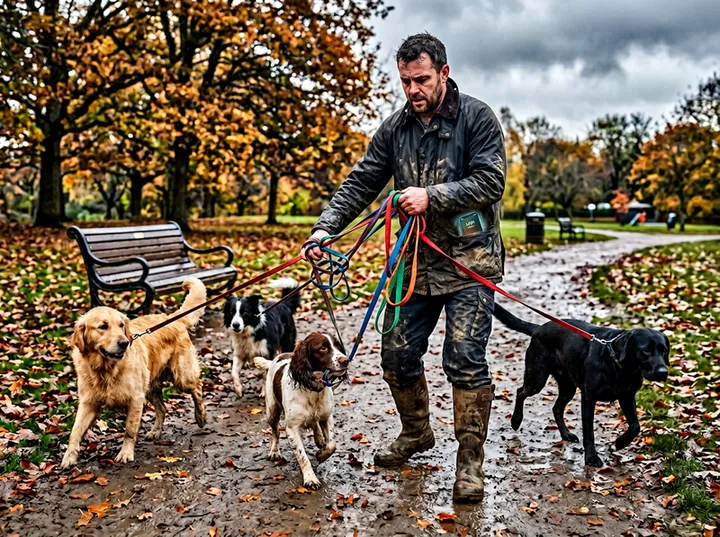 Dog walker unable to answer phone while managing multiple dogs