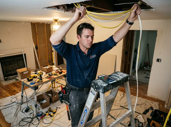 Electrician unable to answer phone while working on an electrical panel