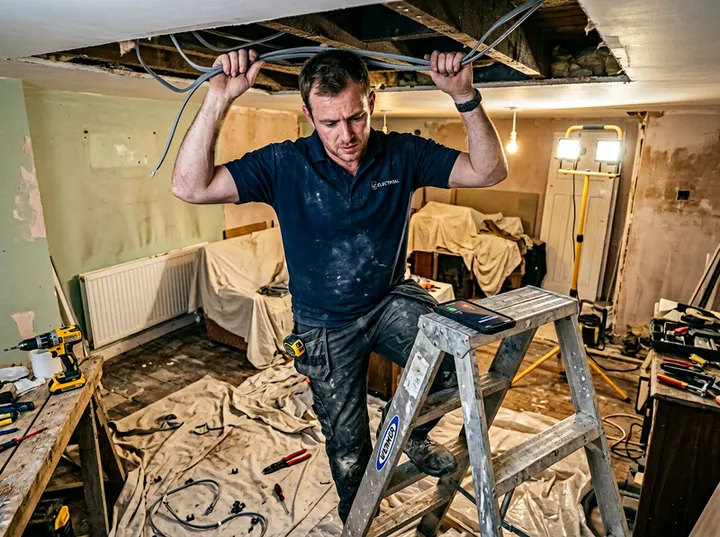 Electrician unable to answer phone while working on a rewire