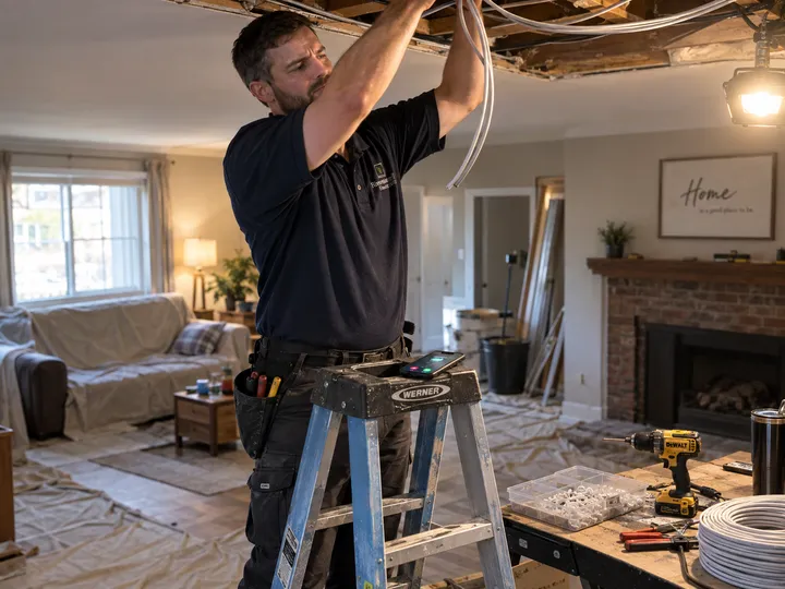 Electrician unable to answer phone while working on an electrical panel