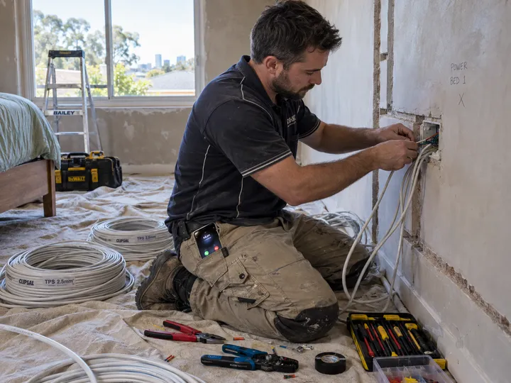 Electrician working while AI handles incoming phone call