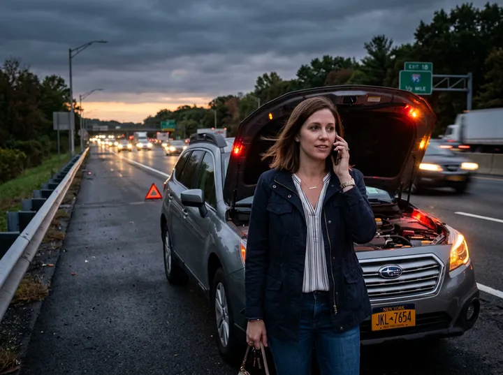 Stranded driver calling for roadside recovery assistance