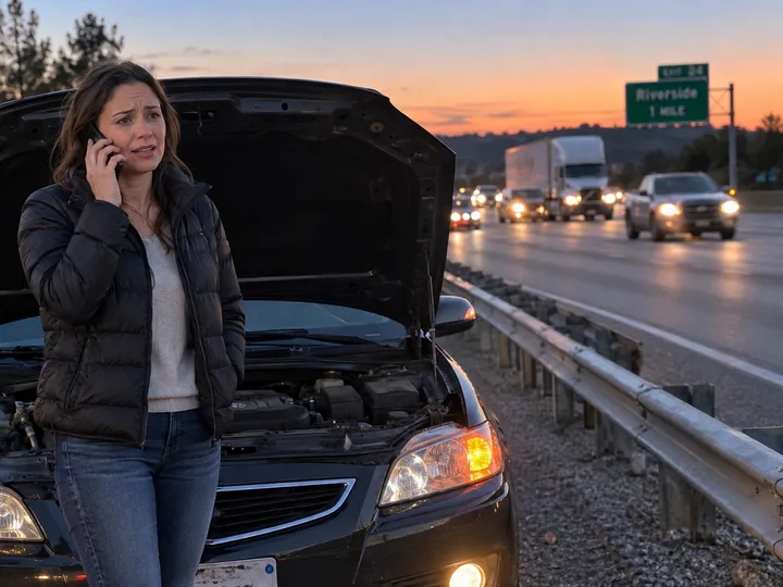 Stranded driver calling for roadside recovery assistance