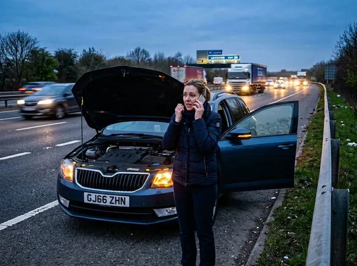 Stranded driver calling for roadside recovery assistance