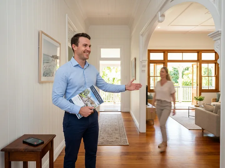 Real estate agent conducting inspection while AI receptionist handles vendor call