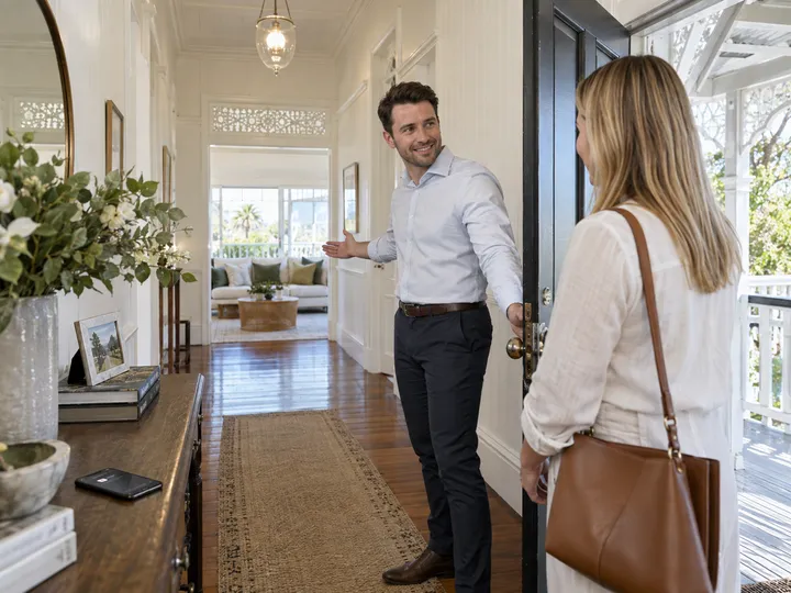 Real estate agent conducting inspection while AI receptionist handles vendor call