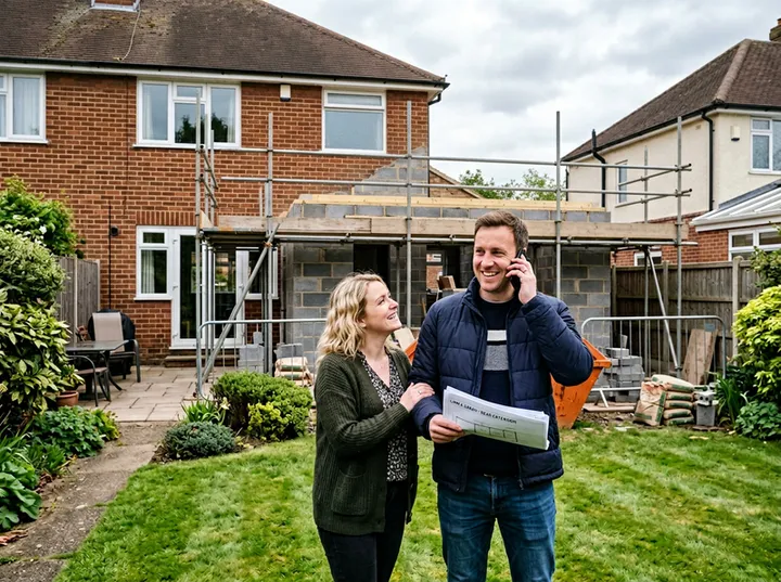 Homeowner calling about an extension quote while contractor is on site