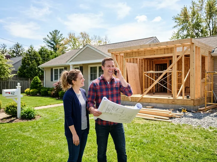 Homeowner calling about a home addition quote while contractor is on the job site