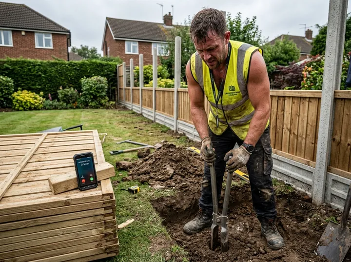 Fence contractor unable to answer phone while setting posts on-site