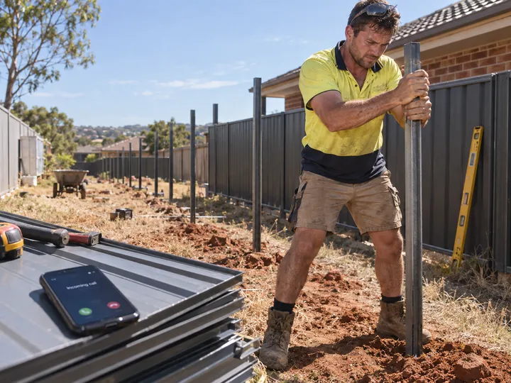 Fencing contractor unable to answer phone while digging post holes on-site